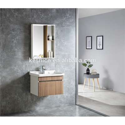 New fashion design Modern basin mirrored vanity combo PVC waterproof bathroom vanity Led mirror wall mounted bathroom cabinet